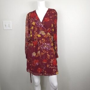 Willow & Clay Floral Wrap Burgandy Dress Size S NWT